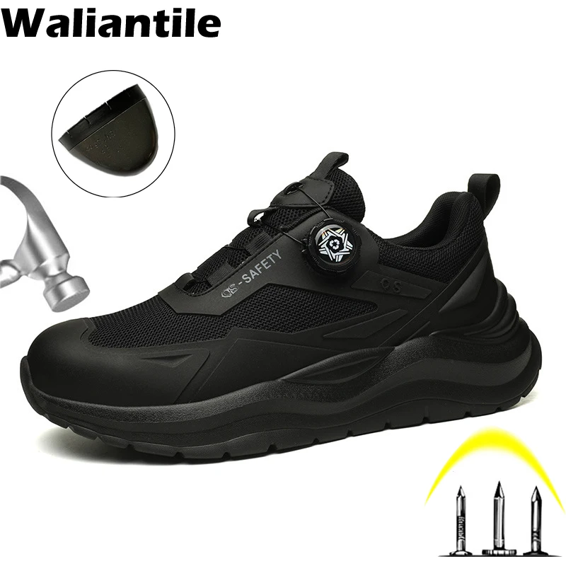 

Waliantile Men Male Lace Free Safety Shoes For Anti-smash Industrial Work Boots Steel Toe Puncture Proof Indestructible Sneakers