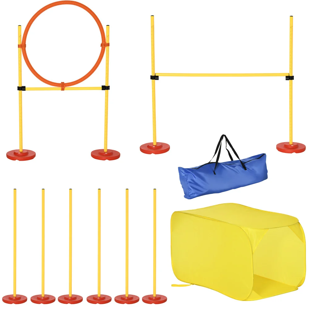 

4-Piece Dog Agility Training Equipment Doggie Obstacle Course with Tunnel, Hurdle Bar, Hoop, Weave Poles