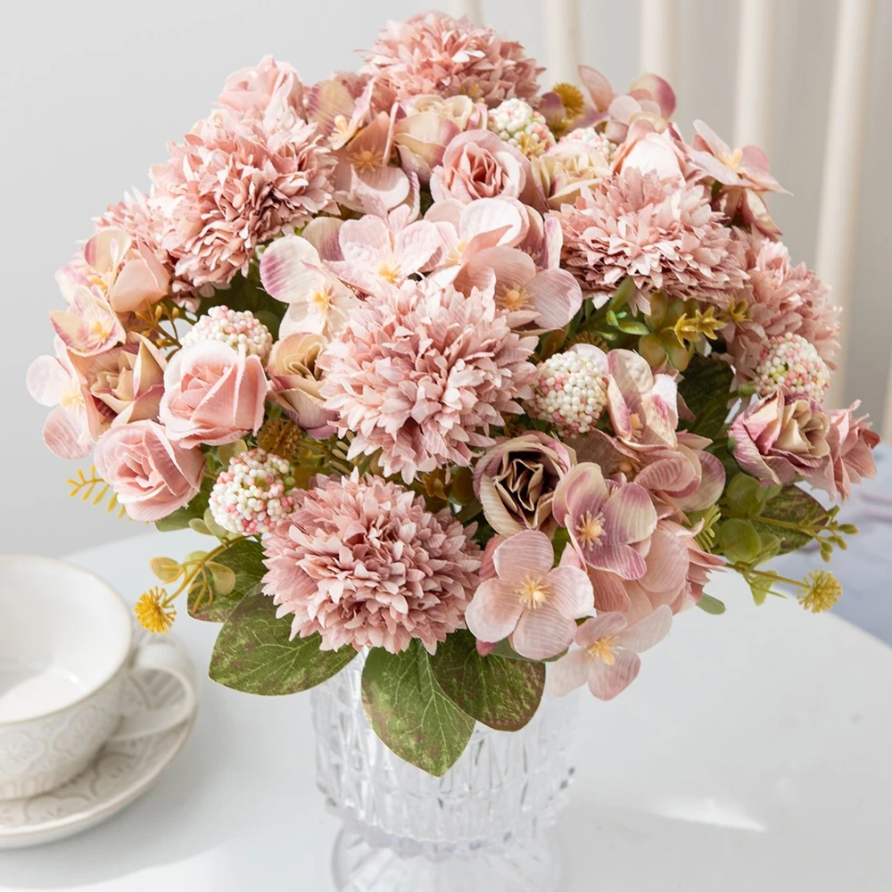 الزهور الاصطناعية الكرة أقحوان روز الزفاف غرفة المنزل الجدول ديكورا إكليل باقة الزفاف ترتيبات الجدول لتقوم بها بنفسك هدية الدعامة #5