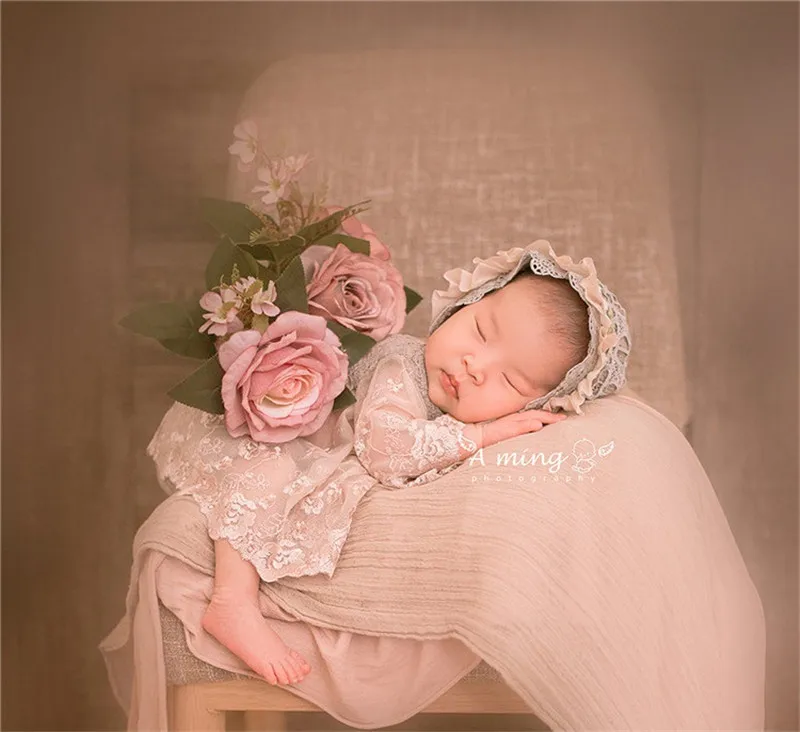Newborn Photography Props Newborn Hat Lace Romper Bodysuits Outfit Baby Girl Dress Photo Costume