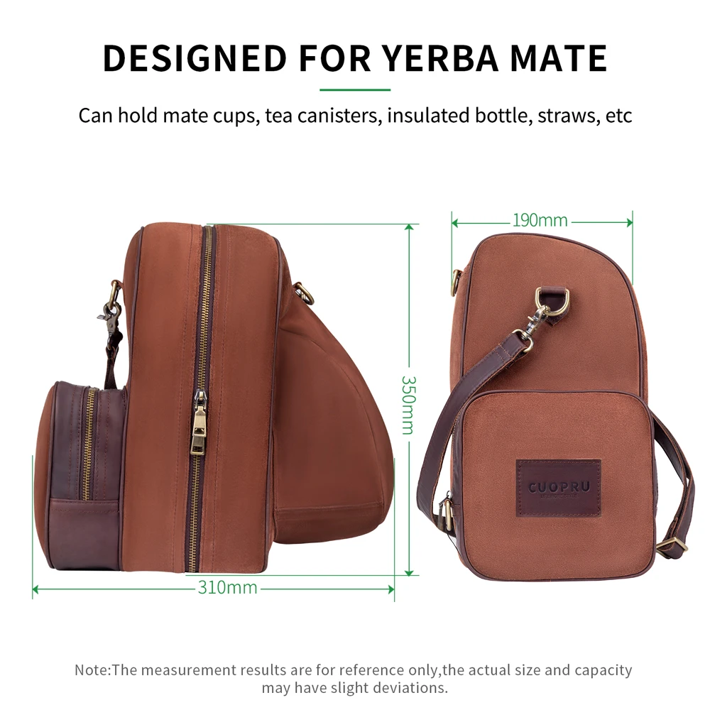 CUOPRU Premium Handmade Argentina Yerba Mate Carrier Tote Bag - 3 Pockets Maillard Style Leather Portable Bag for Travel