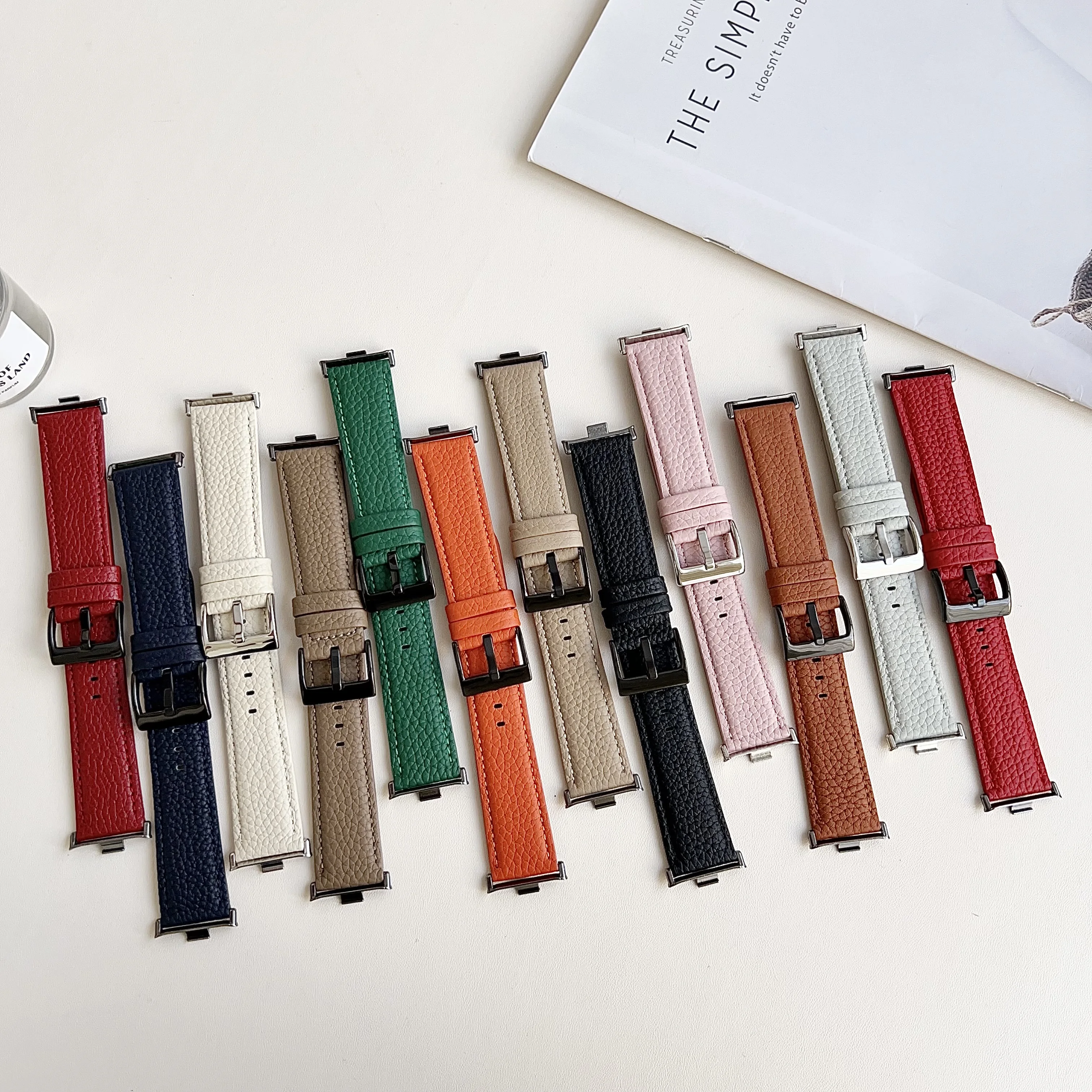 Кожаный ремешок Lychee для часов Redmi watch 4, xiaomi band8 pro