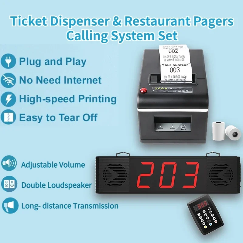 Ticket Dispenser 57mm Label Receipt Take Number Machine and Restaurant Pager Queue Call Management System Restaurant Equipments