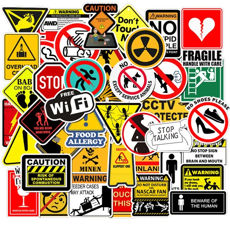 10/30/50pcs Warning Stickers Danger Banning Signs Reminder Waterproof Decal Sticker to Laptop Motorcycle Luggage Phone Snowboard