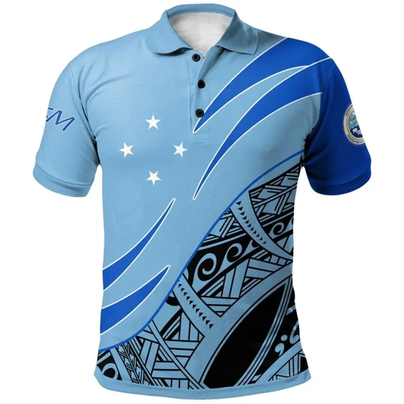 New 3D The Federated States Of Micronesia Flag Printes Polo Shirt FSM Coat Of Arms Graphic Polo Shirts Men Fashion Polos Clothes