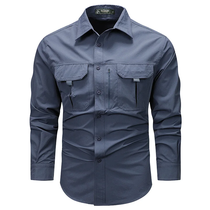 

Men Outdoor Long Sleeves Elastic Quick Drying Waterproof Cargo Tooling Shirts Spring Male Thin Breathable Comfortable Shirts 4XL