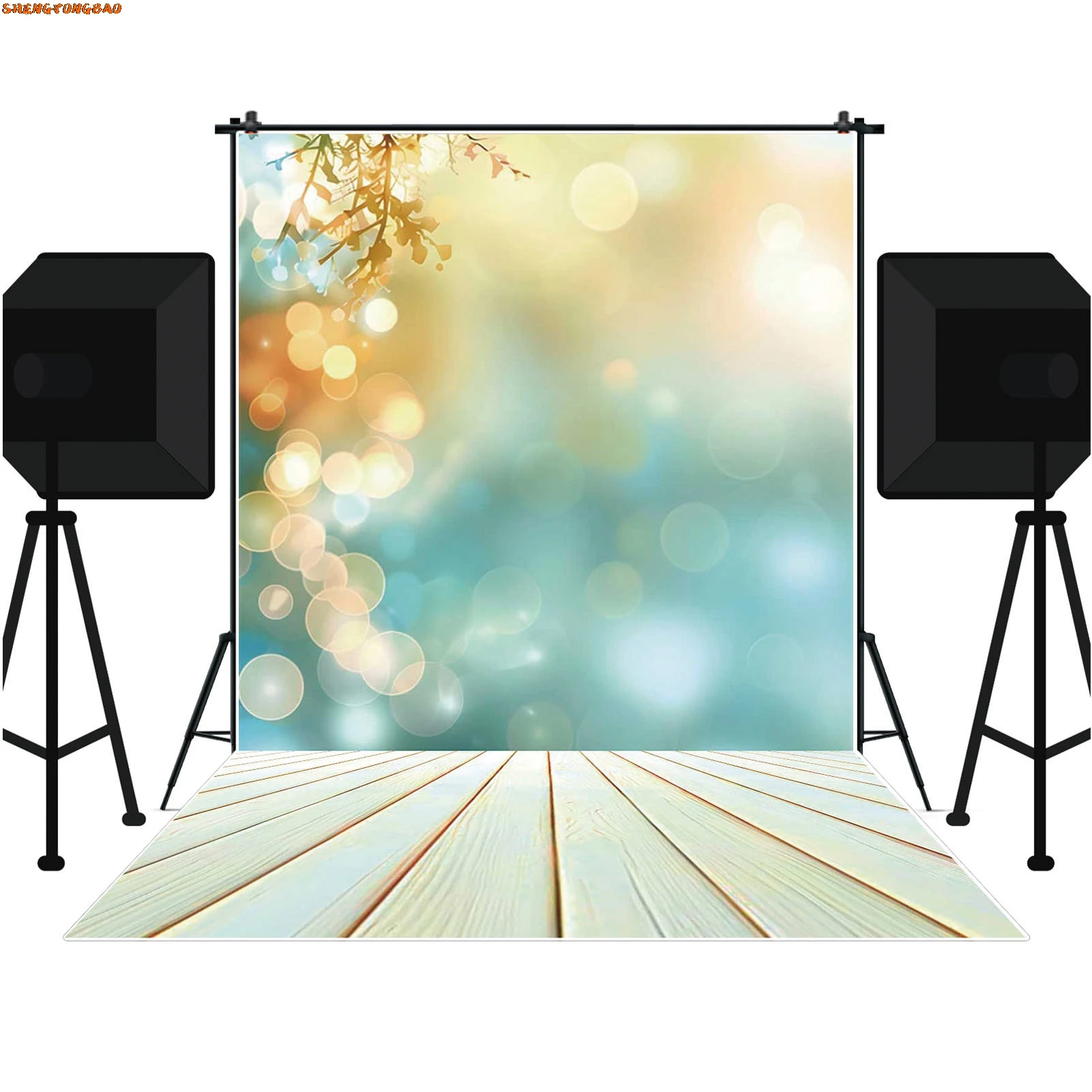 Fondo de fotografía de pared con brillo de flores de primavera, hojas de hierba verde, papel tapiz Bokeh, fondo de fotografía, utilería para sesión de fotos en estudio