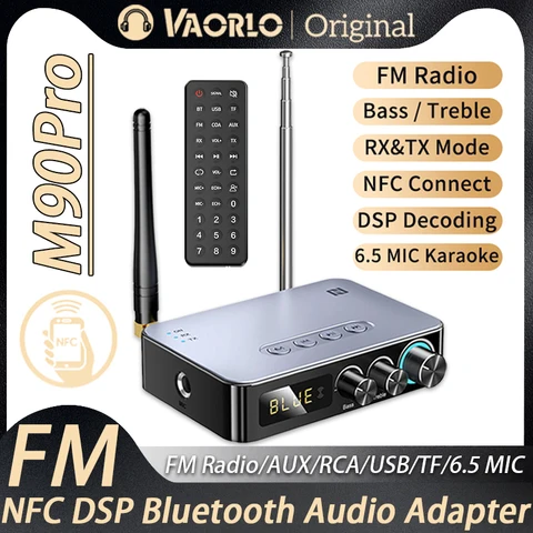 Bluetooth 5.1 Receptor de áudio transmissor 3,5 mm Aux RCA Bass Treble Adaptador de música sem fio U Disk / cartão TF Rádio FM Player Conversor DAC com IR Controle Remoto