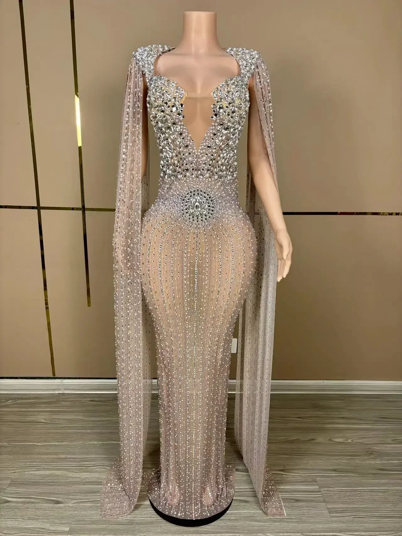 Birthday Evening Party Performance Nightclub Singer Photo shoot Dress Sexy Luxury Rhinestone See Through Back Slit Sheath Dress