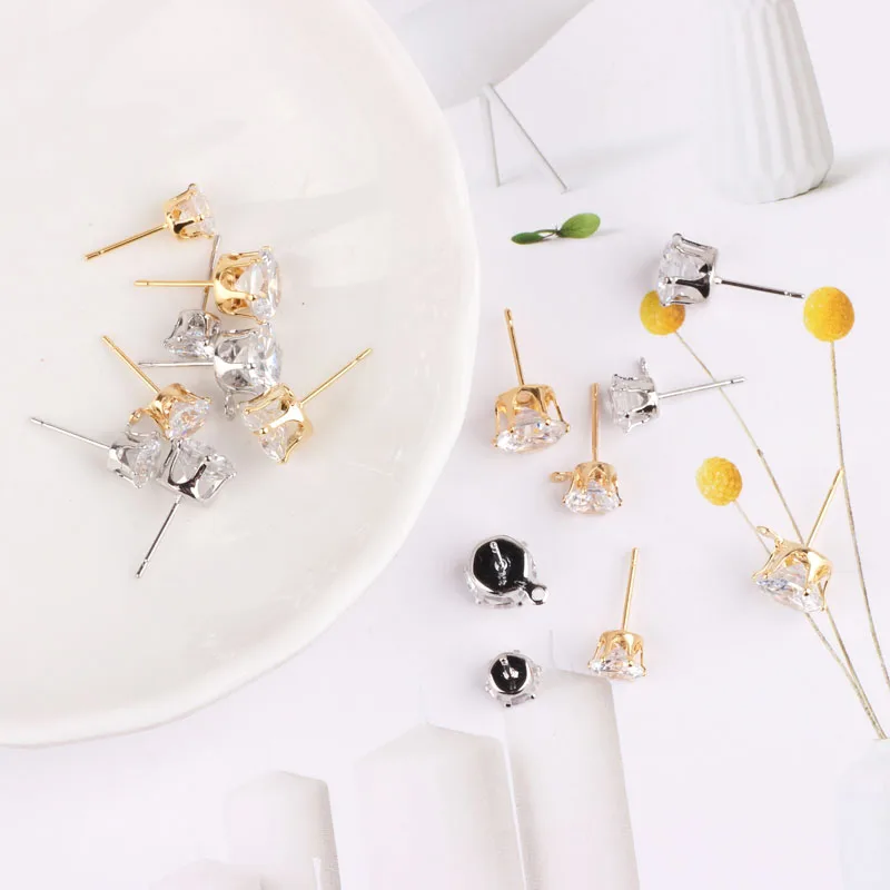 2pcs Copper-plated Gold Color Crystal Zircon Earrings With Hanging Earpins Diy Handmade Earrings Jewelry Materials Accessories