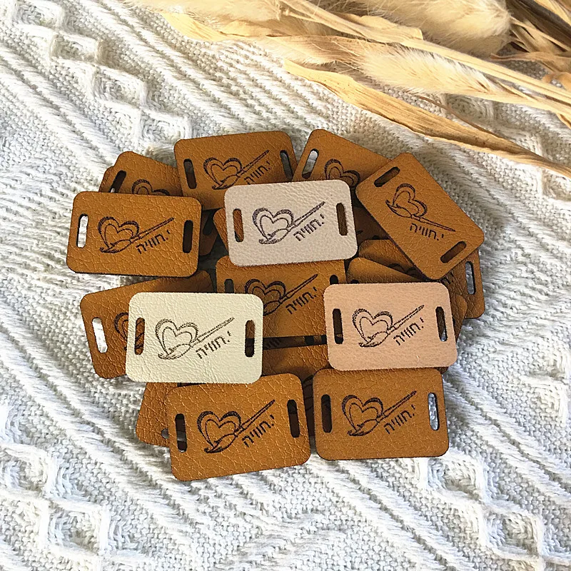 30pcs Handmade labels for Knitting crochet Personalised leather tags with text logo Sew in clothes hats label handcraft items