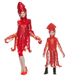 Funny Family Squid Costume Red Octopus Sponge Jumpsuits For Parent And Child Halloween Animal Costumes Carnival Fancy Dress