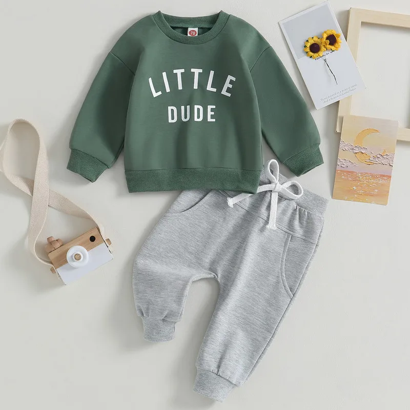 Newborn Toddler Baby Boy Pant Sets Autumn Clothes Outfits Letter Long Sleeve Sweatshirts and Pants 2Pcs Sets Baby Items Clothing