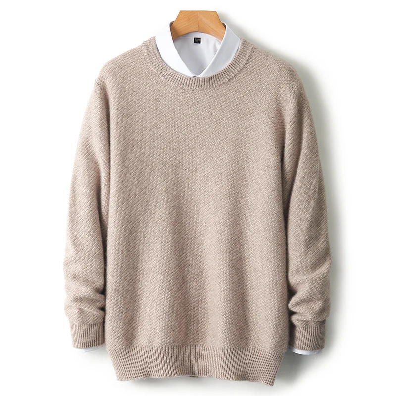 2024 new male wool sweater 100 pure goat hair round neck thickened sweater solid color autumn and winter long sleeve knitting