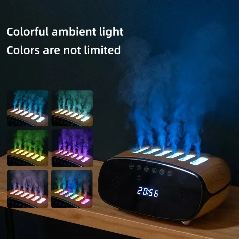 500ml Cool Mist Air Humidifier Essential Oil Diffuser Aroma Bluetooth Speaker with 7 Color Alarm Clock for Household Hotel Use