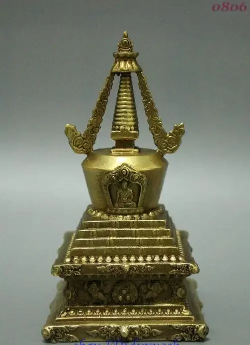 Tibet Buddhism Brass Sakyamuni Tathagata Relics Buddha Stupa Pagoda Tower Statue