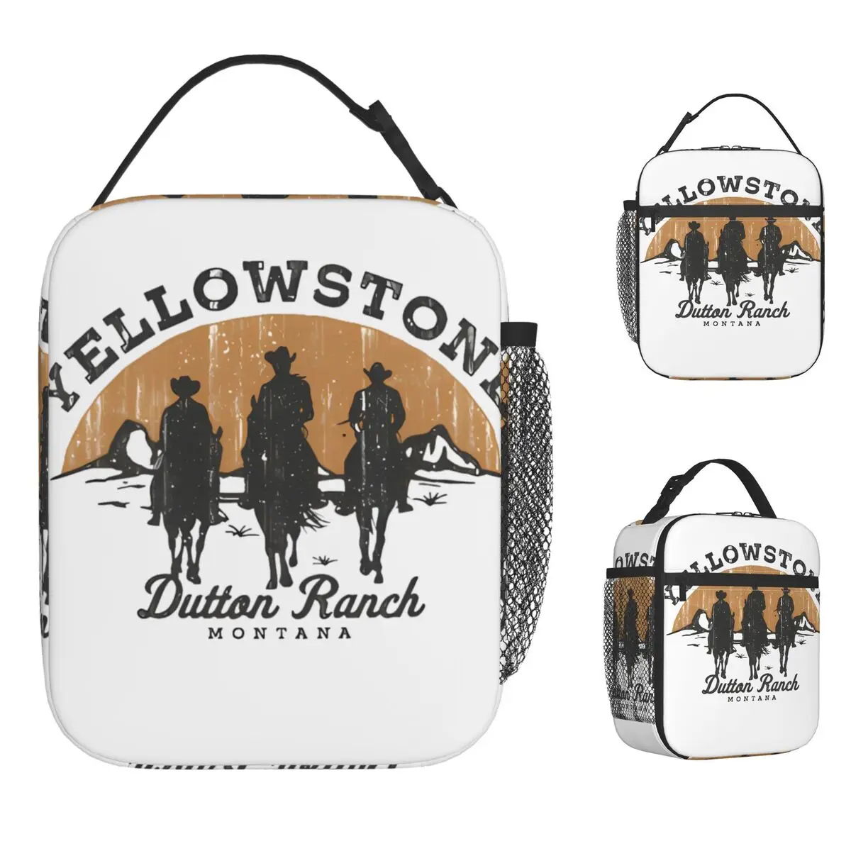 حقيبة غداء يلوستون داتون رانش مونتانا للبالغين، حقائب غداء حرارية مطبوعة، حقيبة تبريد معزولة محمولة من أكسفورد