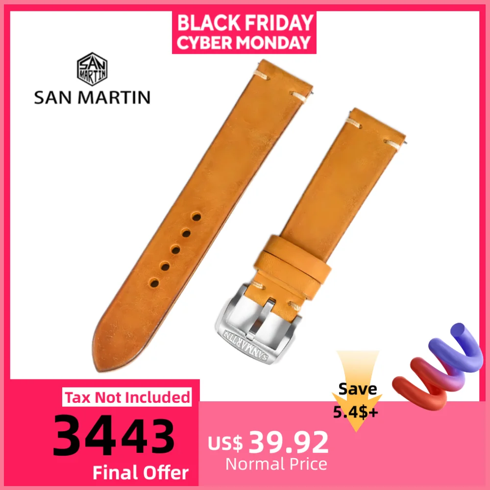

San Martin 20/22mm Premium Italy Pubelo Frosted Cow Leather Watchband Watch Band Wrist Strap Retro With Steel Pin Buckle BD0008