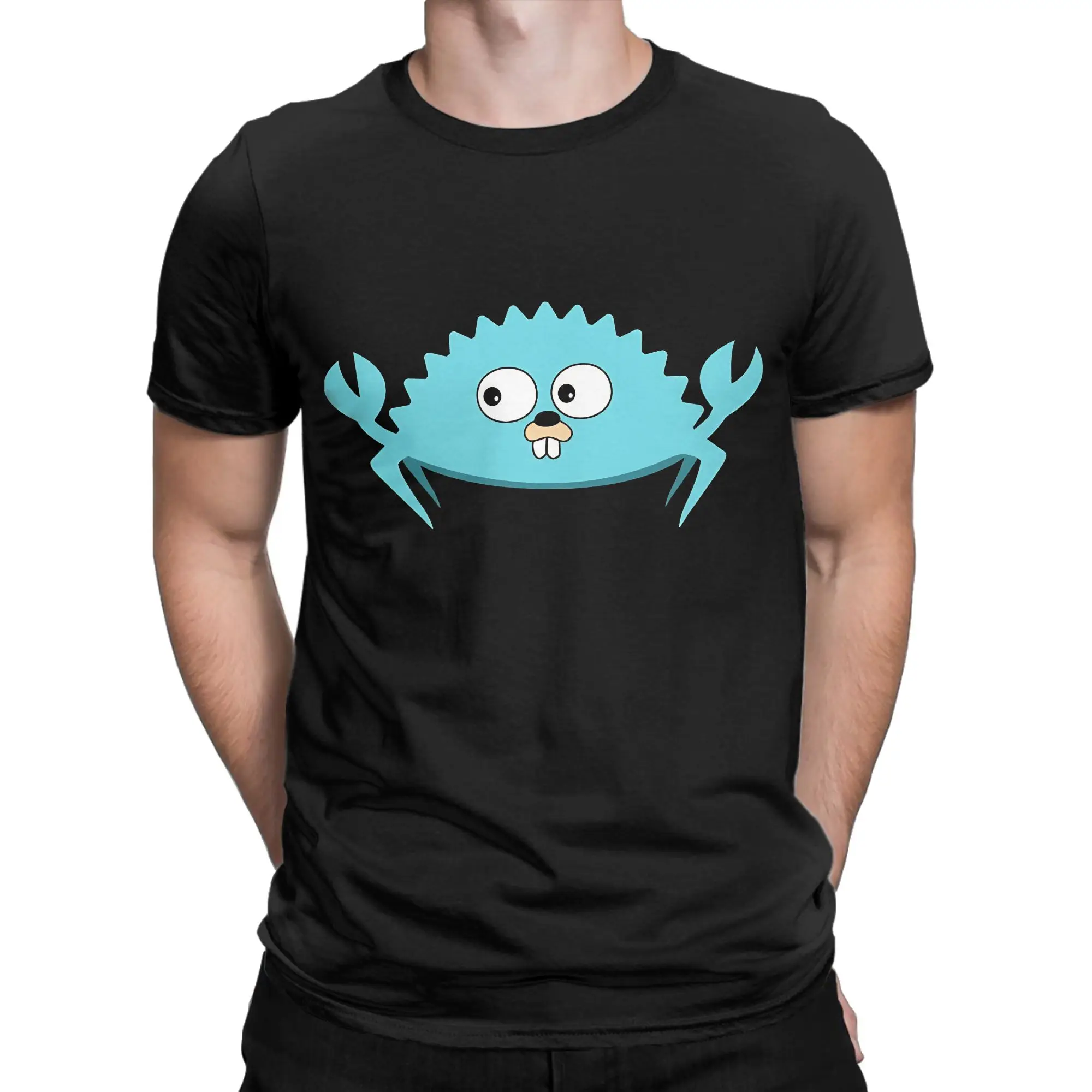 Go Ferris Go GoLang Gopher Rust Ferris Crab Crossover Graphic 100% Cotton T-Shirt gopher Tops Tees For Men