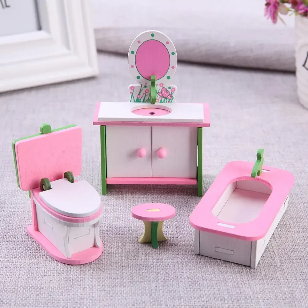 12 Sets Dollhouse Wooden Colorful Miniature Furniture Toys Kids Simulation Models Dolls House Decor Xmas Gift