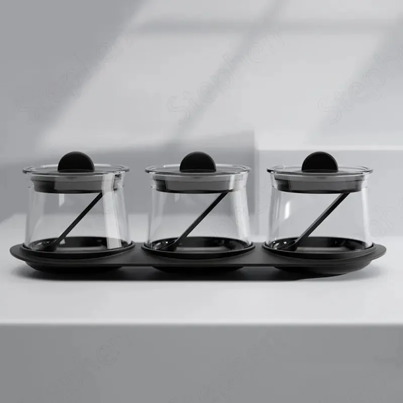 Japanese Simplicity Glass Bottle Modern Glass Container Spice Jar Set with Lid Spoon Salt Monosodium Glutamate Kitchen Organizer