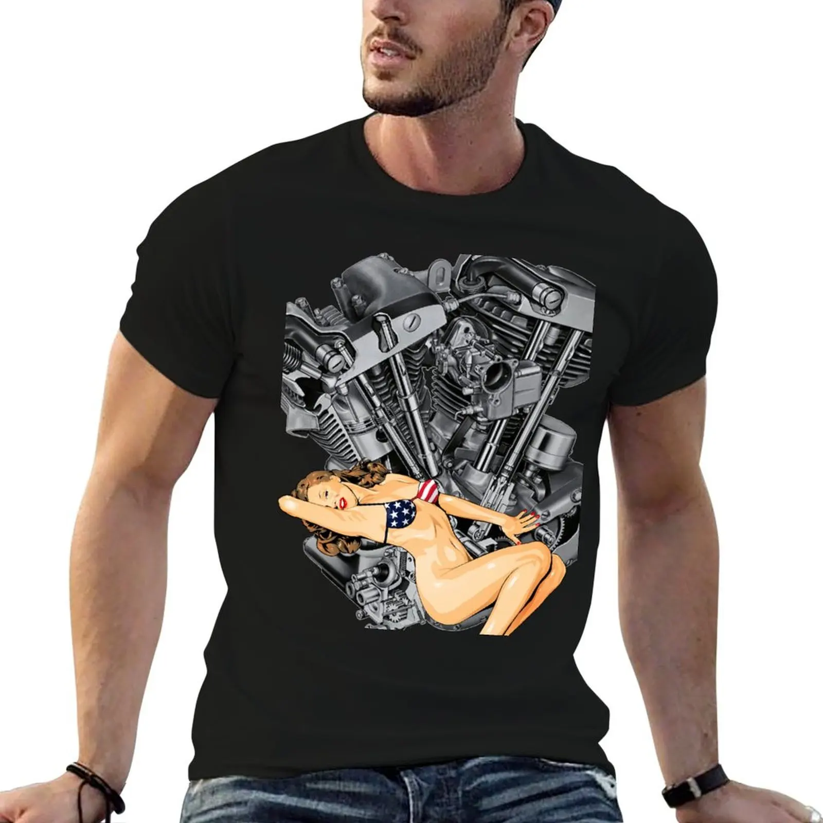 

essential T-Shirt t for Engine Bikini man HD cotton shirts Motorcycle USA Vintage shirt VTwin t ShovelHead