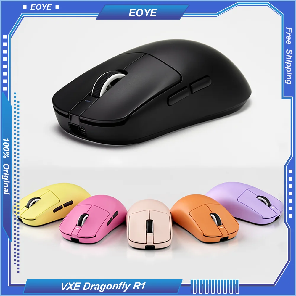 

Игровая мышь VXE Dragonfly R1 дальнего действия PAW3395 без отверстий, легкая, эргономичная, беспроводная, 4K, трехрежимная, для киберспорта, 26000 точек на дюйм, Bluetooth