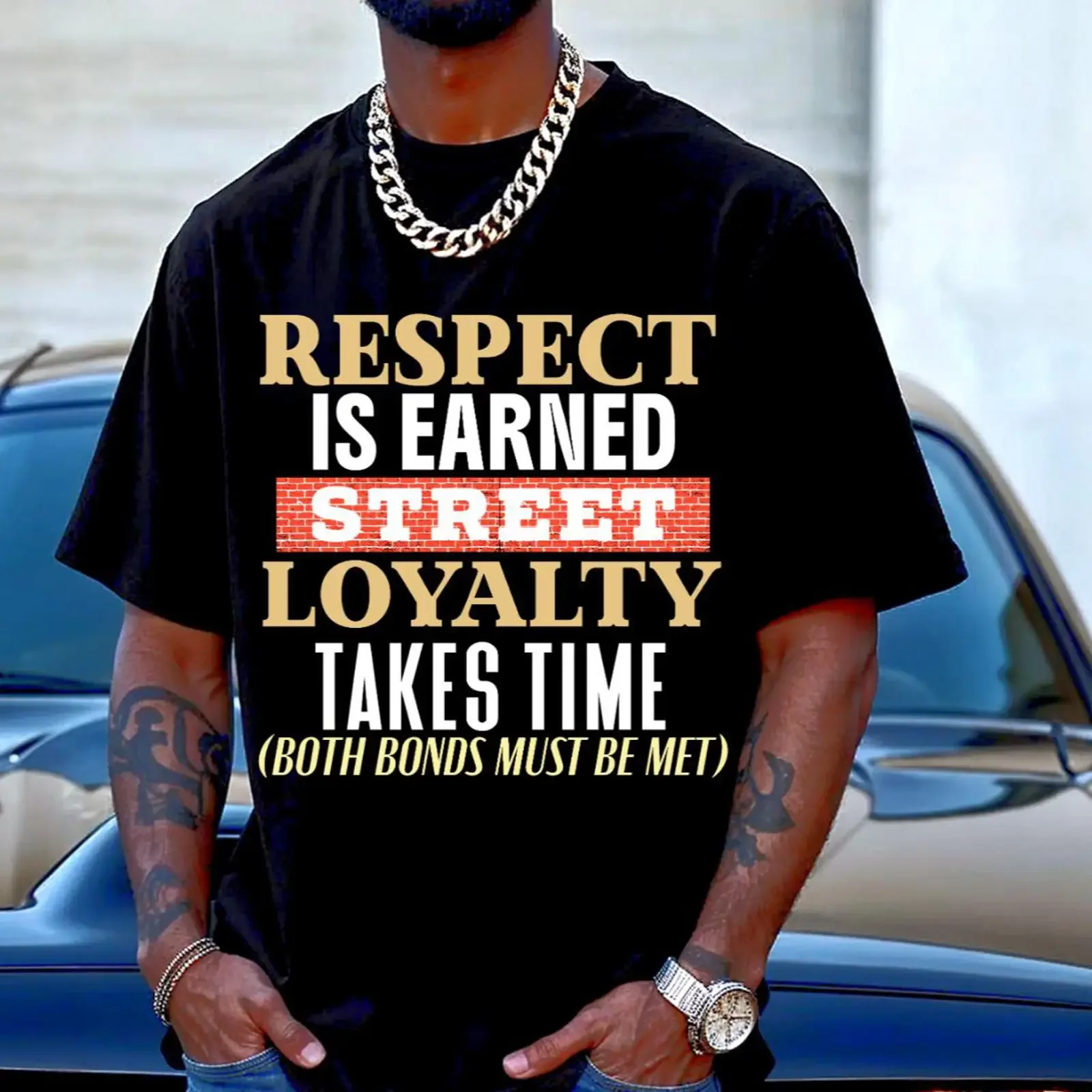 Respect Is Earned Loyalty Takes Time Street T Shirt Men's Hip Hop Urban Statement Rap Concert Streetwear Tops vintage Washed