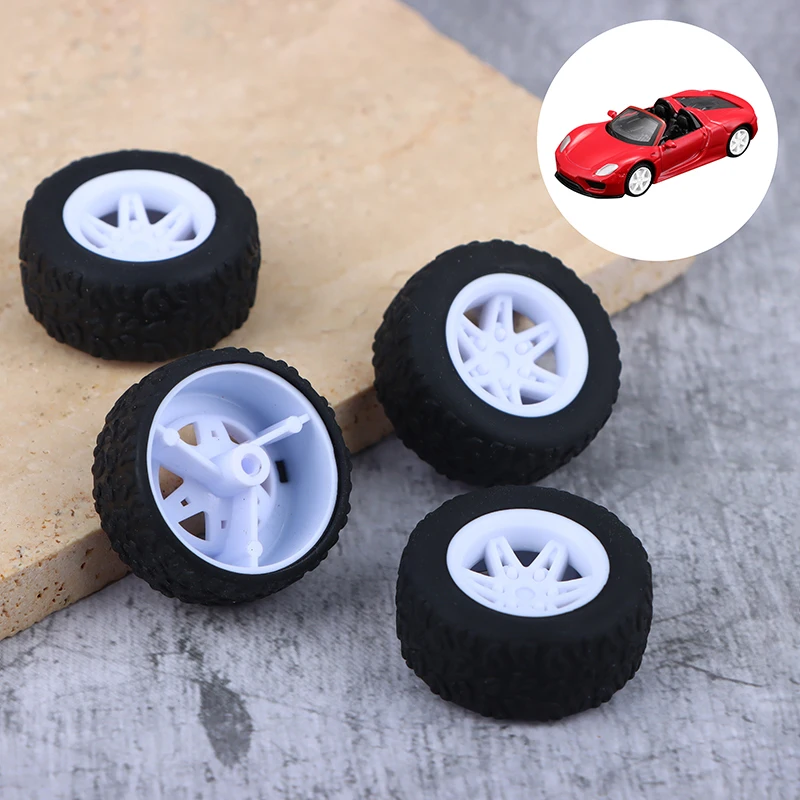 4Pcs ABS Wheels With Rubber Tire Modified Parts Diameter 30mm Assembly Rims For Model Car Toy Hotwheels Tomica