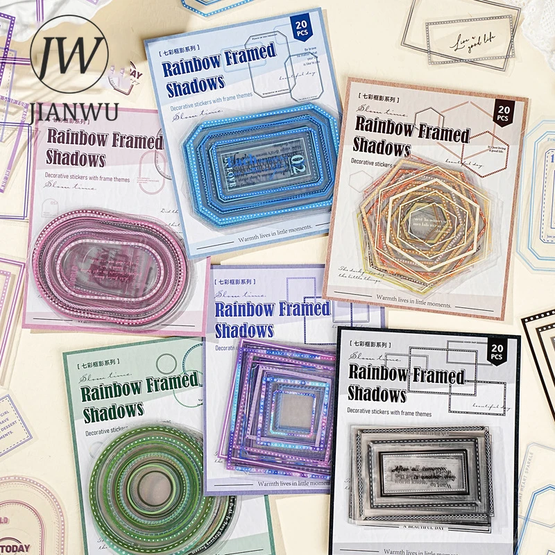 JIANWU Rainbow Frame Series Vintage Border Landscape Material Collage Scrapbooking PET Sticker Creative DIY Journal Stationery