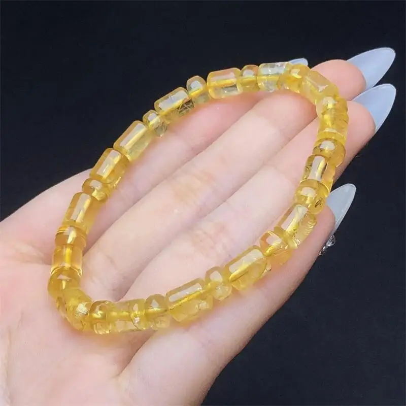 

6MM Natural Citrine Bucket Bead Bracelet Handmade Healing Fengshui Stone Crystal Jewelry Stretch Birthday Gift 1pcs