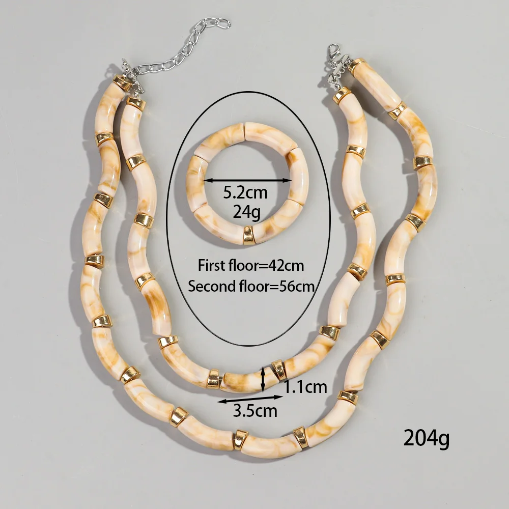 Neue Acryl-Doppelschicht-Bambus-Perlenkette für Damen, Statement-Halskette mit gebogenem Rohr, Stapel-Choker, Armband, Retro-Schmuck, Collier, Geschenk – Detail 1