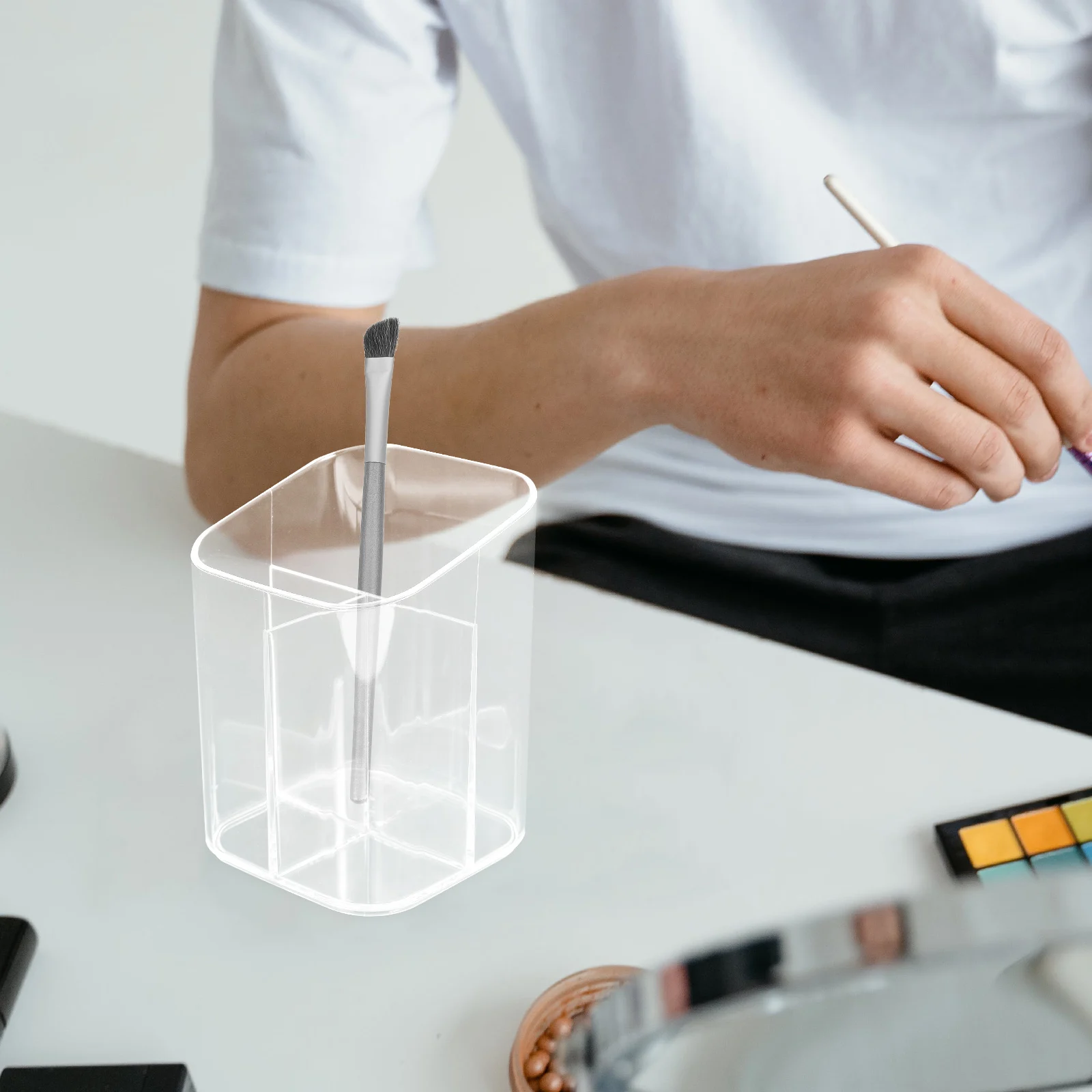 

2Pcs Clear Makeup Brush Bucket Holder Case ganizer for Vanity Desktop Long Term Use Storage Makeup Box Pen Holder