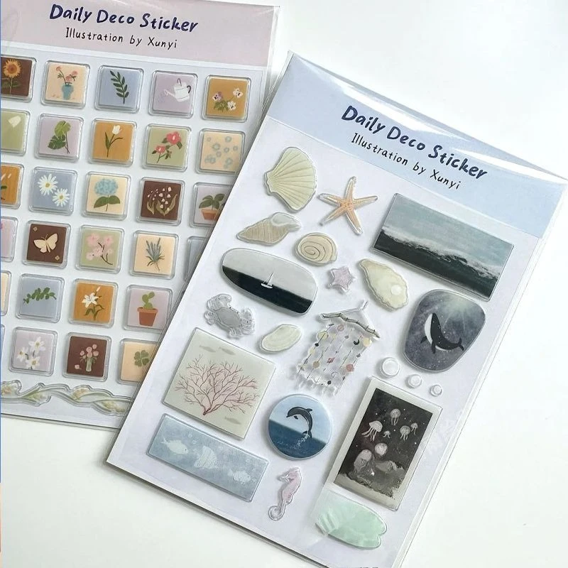 1 unidade de Adesivos Grandes 3D de Gelatina com Tema de Desenho Animado Mundo Oceânico, Novidade Kawaii para Papelaria Estudantil, Decoração DIY para Planner e Scrapbook