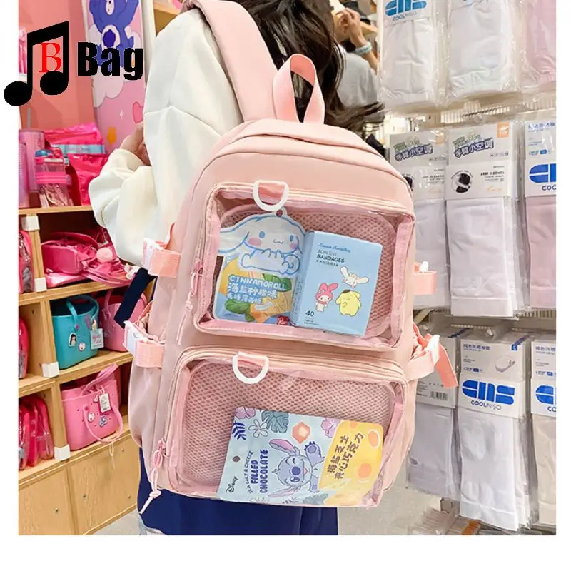 

College style Backpack for school girls Large capacity Transparent Ita bag Y2K Female Travel backpack Versatile School Bag