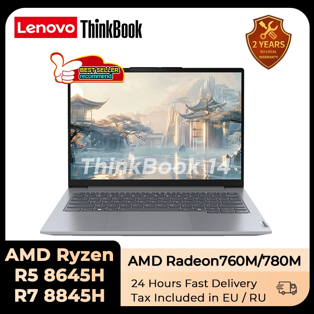 Lenovo ThinkBook 14 노트북 2024, Ryzen R5 8645H/R7 8845H Radeon 780M 16G RAM 1T SSD, 14 인치 2.8K 120Hz 스크린 노트북 슬림 PC 