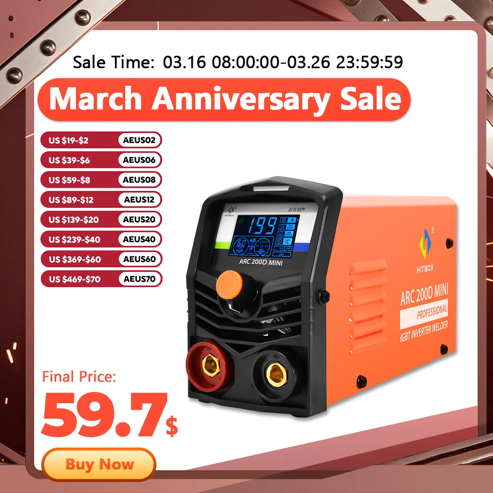 HITBOX ARC200D Welding Machine 2 in 1 ARC MMA LIFT TIG MINI IGBT Inverter LED Digital Display Protable Home Welder 220V 10-200A