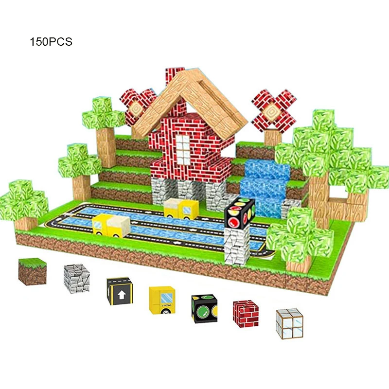 Magnetische Bausteine Mine World Magnet Cube Set für Jungen Mädchen Kind Alter 3+ DIY Modell Kinder Stem STEM Sensorisches Spielzeug Geschenk