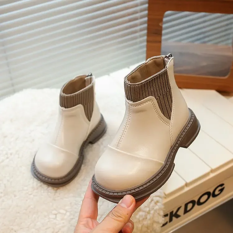 Stivali corti da ragazza Nuovo 2024 Autunno Moda Tessuto Bambini Calzino Stivali Bambini Flessibile Cerniera posteriore Stivaletti per bambini