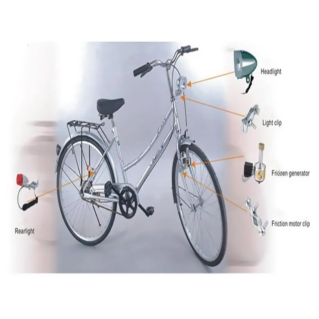 Dynamo Headlight Tail Light Kit Aluminum Bike Friction Generator Lamp Set for Motorized Bicycle Front Rear