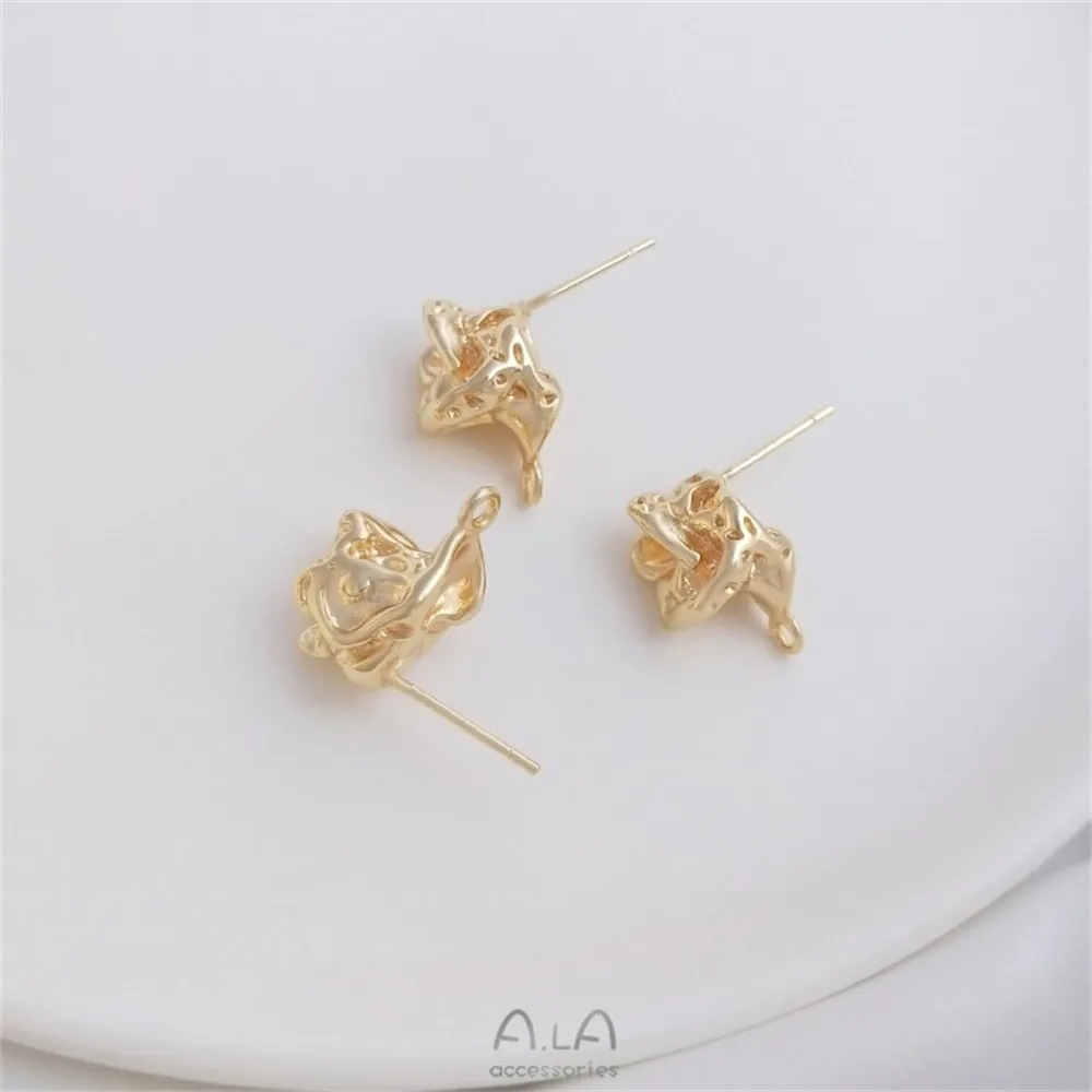 14K Gold Fashion Monster Irregular Shaped Earrings 925 Silver Diy Handmade Earrings Ear Accessories E203