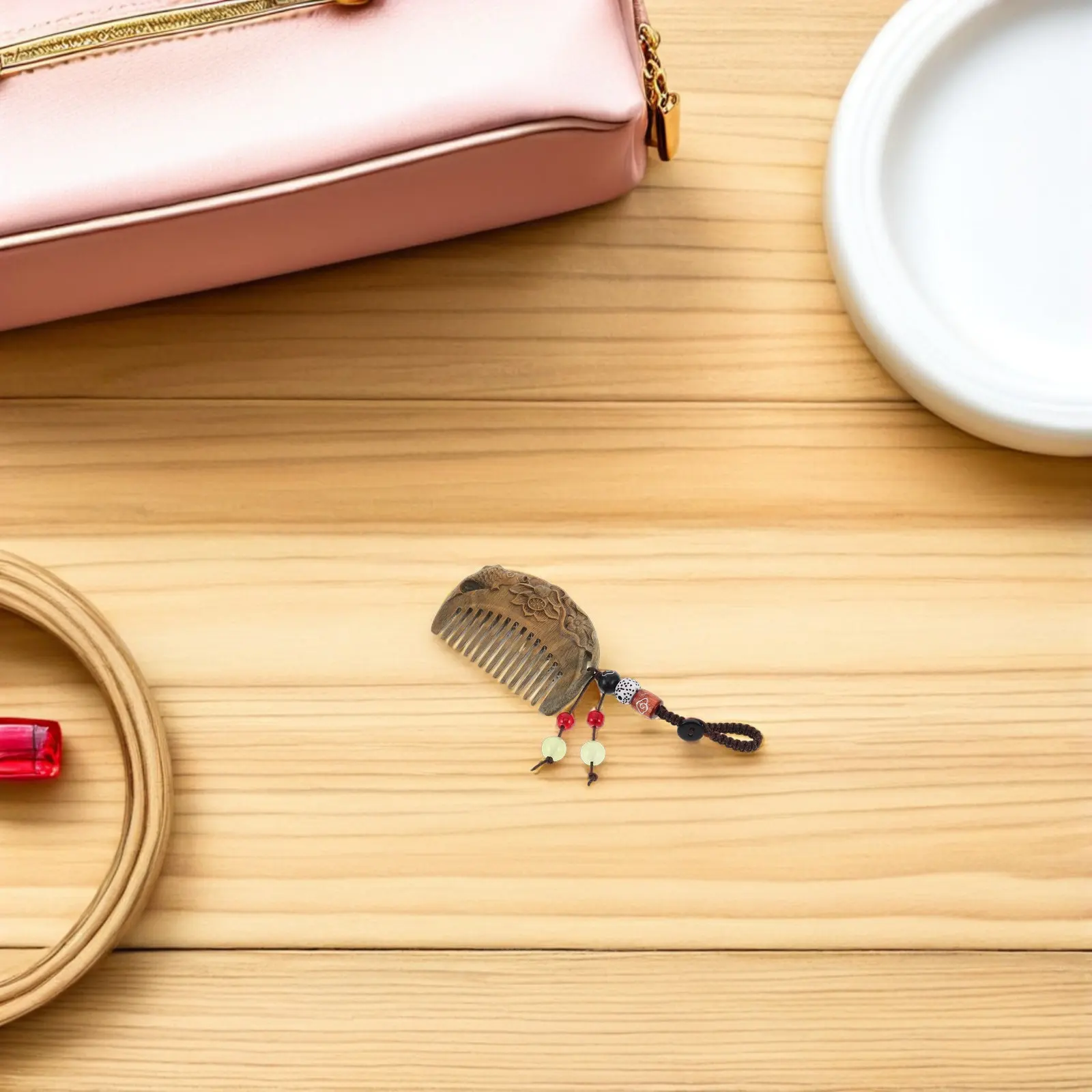 

2Pcs Hand Carved Vintage Sandalwood Wide Tooth Hair Comb Pocket Size Detangler Anti Static Hairbrush for Women Curly Hair Care