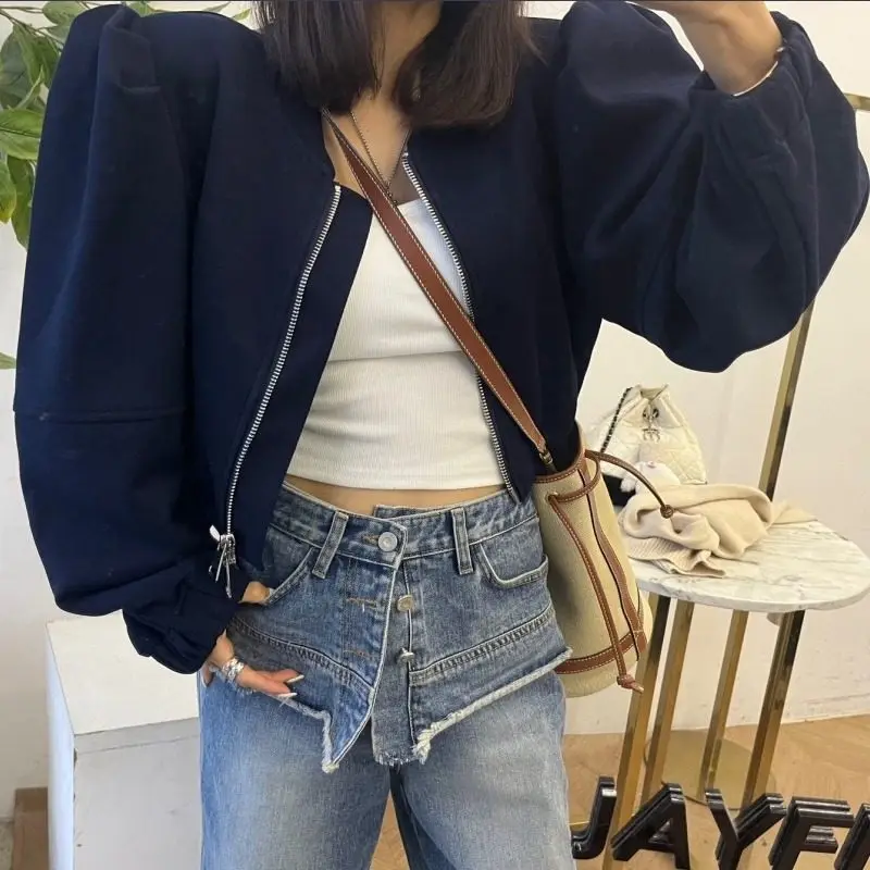 

Женский кардиган на молнии с круглым вырезом и рукавами-фонариками, модный хлопковый теплый топ Dongda Gate для весны