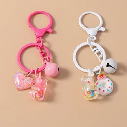 Cute Resin Bear Keychain Love Heart Bell Key Ring for Women Girls Handbag Pendant DIY Jewelry Gifts