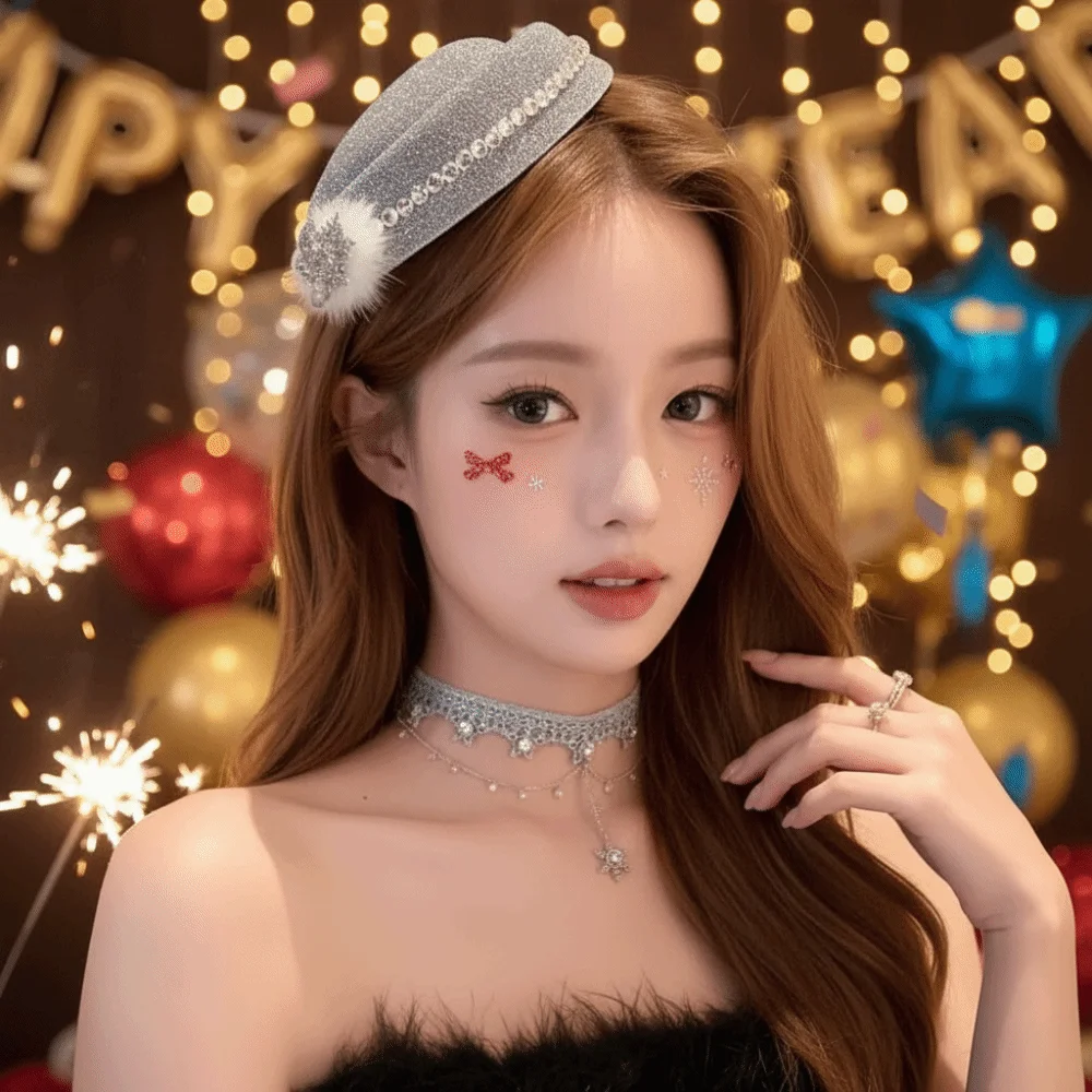 Beret Fedoras Hat Hair Clip Formal Hat Rhinestone Red Top Hat Hairpin Snowflake Hat Decoration Hairband Fascinator Hat