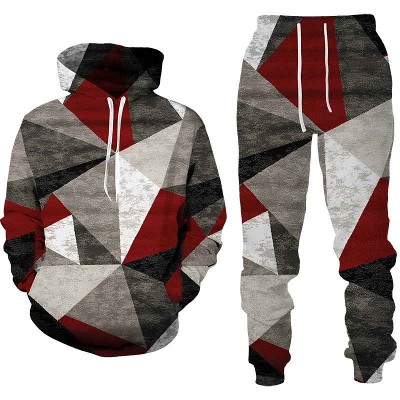 Herfstmode Nieuwe Splicing 3d Bedrukte Hoodie Pak Mannen Sweatshirts Joggingbroek Casual Tweedelige Trainingspak Set Heren Kleding