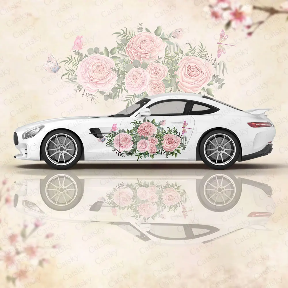 Pink Flower Design Car Accessories Sticker Side Packaging Graphic Sticker Vinyl Sticker Universal Size Packaging Sticker Custom