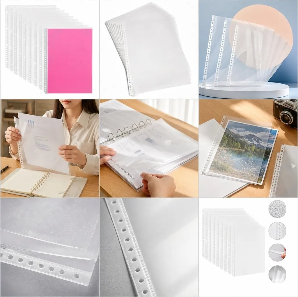 a4サイズ、30穴、静電気防止加工、透明な書類保護シート100枚入り。バインダー用、書類の整理・収納に最適。