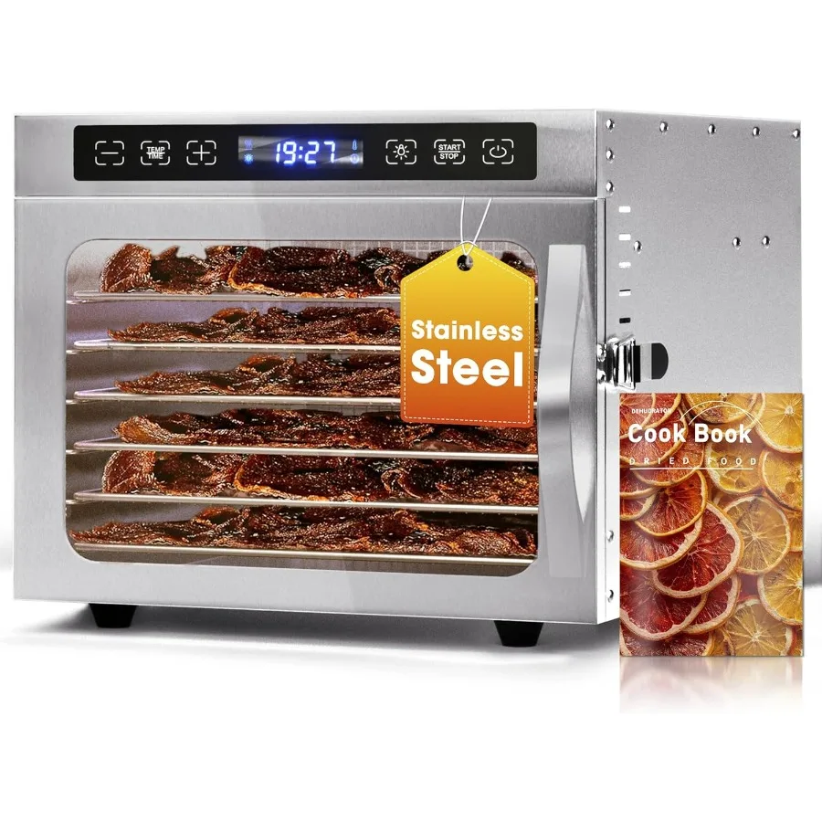 Deshidratador de alimentos con 6 bandejas de acero inoxidable con gran espacio de secado de 6,5 pies para secar frutas, carne, golosinas para perros cecinos y yogur a 160