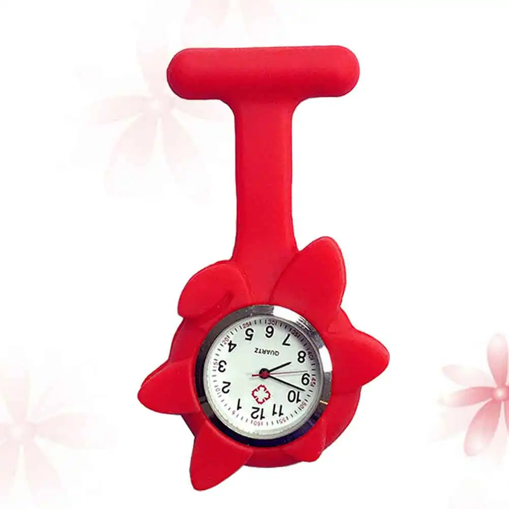 

Silicone Pocket Watch for Medical Workers Red Hanging Nurse Clock Sunflower Design Lightweight Easy Read Dial Hanging Watch
